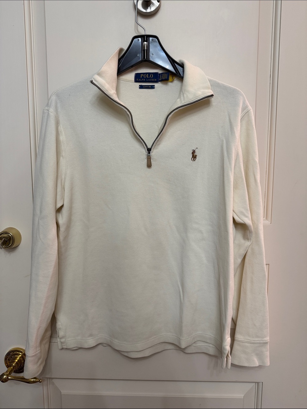 Polo by Ralph Lauren Men’s Cream Half-Zip Sweater with Pony Logo